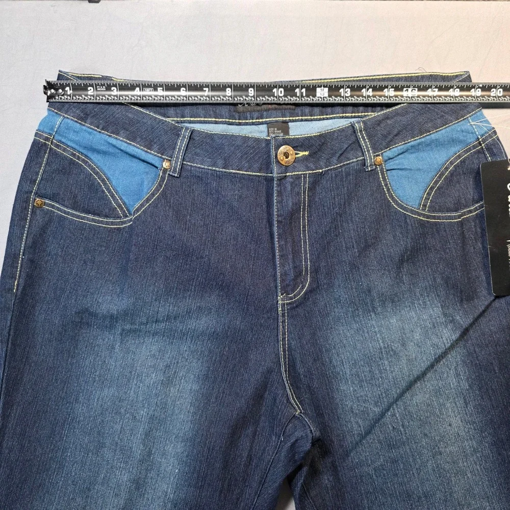 Andre Bini Womens Size 18 Flare Leg Jeans Blue Two Tone Colorblock High Rise NWT